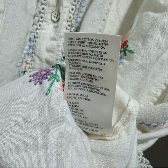 FP We The Free Emma Embroidered Button Front Floral Top in Tofu Combo Sz Large - Picture 7 of 11